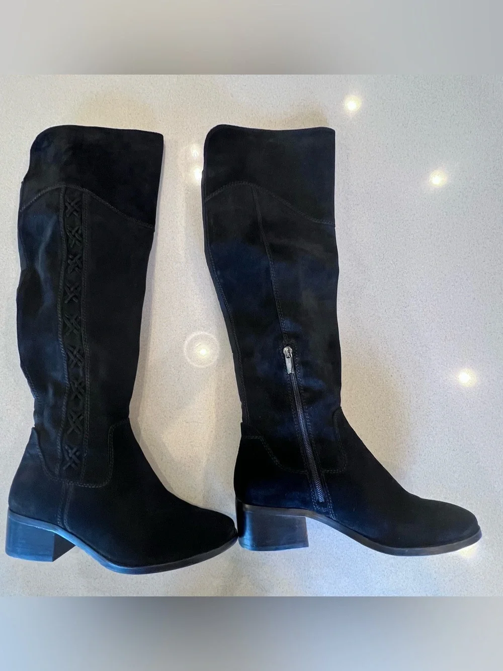 Black Suede Leather Knee High Boots Vince Camuto Sz 8 1/2 Kreesell Braid Detail